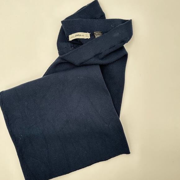 Zara Ribbed Knit Sweater Pants Large Petite Navy Wide Leg Loungewear Cozy Preppy - Picture 2 of 8